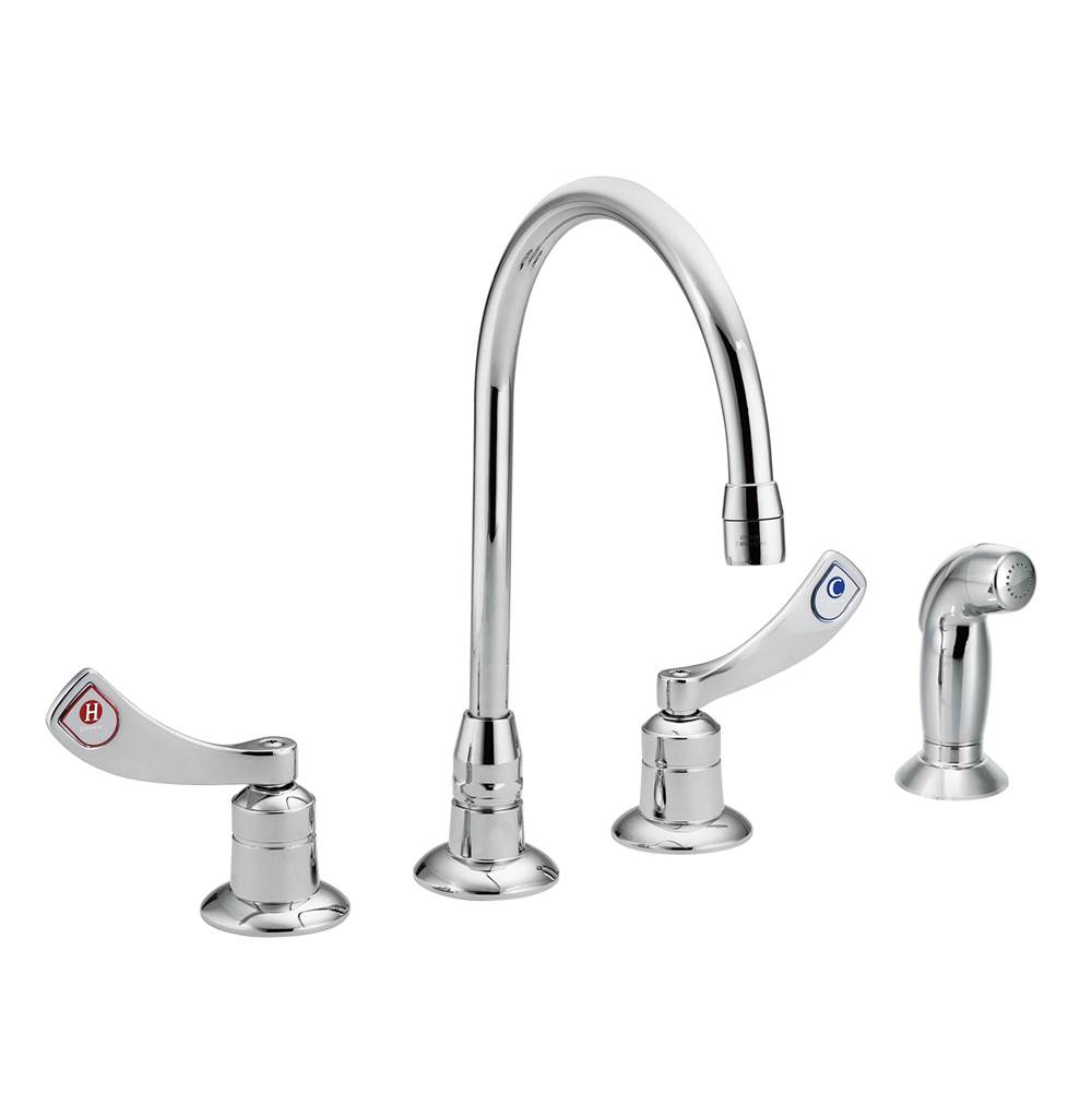 Moen Canada Commercial 2-Handle 8 in. Widespread Kitchen Faucet with Sprayer and Wristblade Handles in Chrome