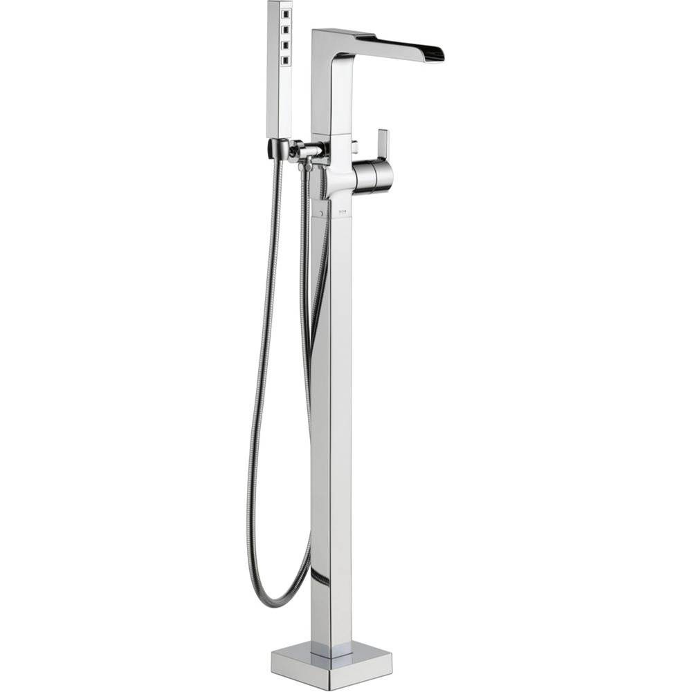 Bathworks ShowroomsDelta CanadaAra® Single Handle Floor Mount Channel Spout Tub Filler Trim with Hand Shower