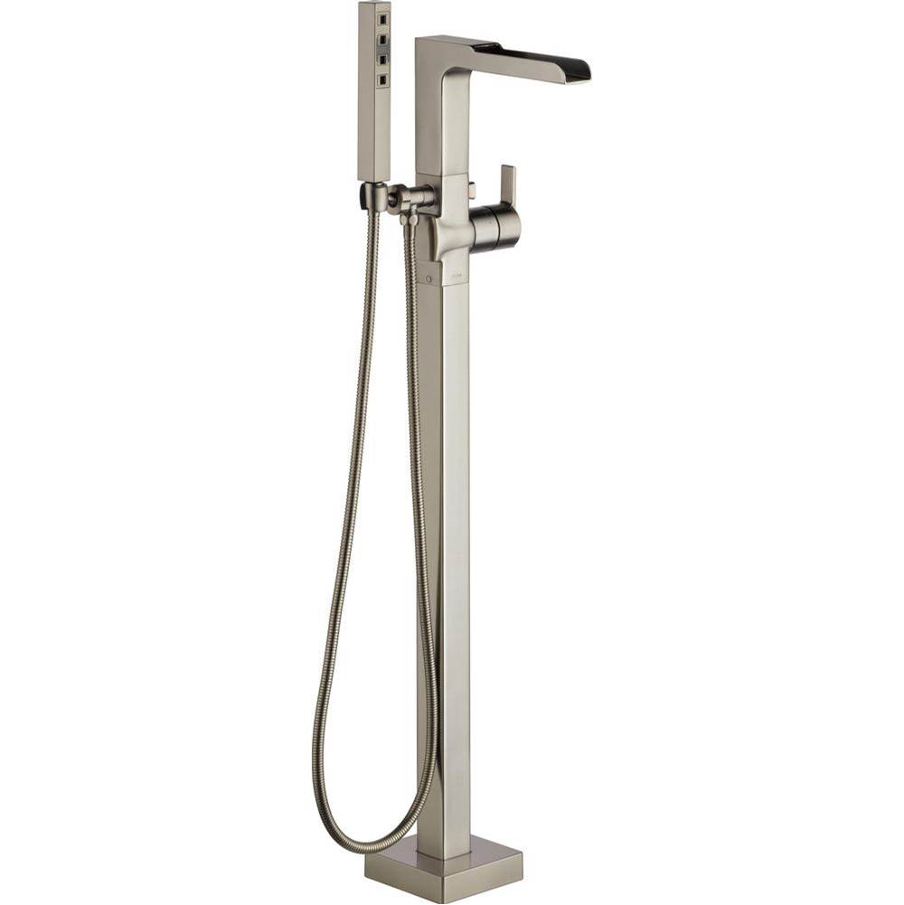 Bathworks ShowroomsDelta CanadaAra® Single Handle Floor Mount Channel Spout Tub Filler Trim with Hand Shower