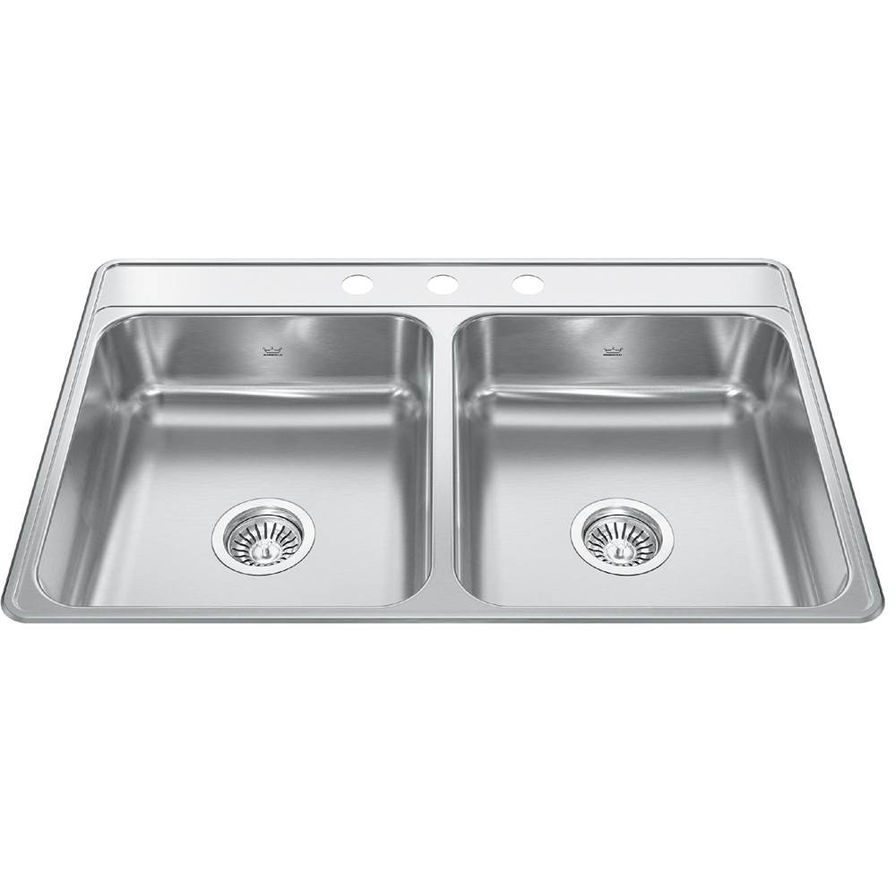 Bathworks ShowroomsKindred CanadaCreemore 33-in LR x 22-in FB Drop In Double Bowl 3-Hole Stainless Steel Kitchen Sink