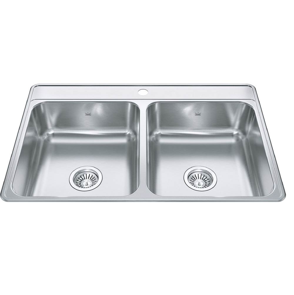 Bathworks ShowroomsKindred CanadaCreemore 33-in LR x 22-in FB Drop In Double Bowl 1-Hole Stainless Steel Kitchen Sink