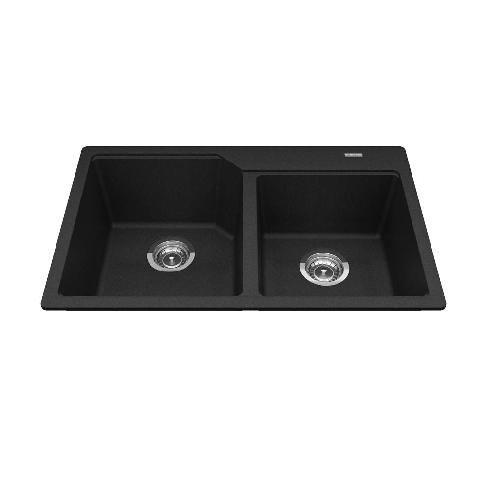 Bathworks ShowroomsKindred CanadaGranite Series 30.69-in LR x 19.69-in FB Drop In Double Bowl Granite Kitchen Sink in Onyx