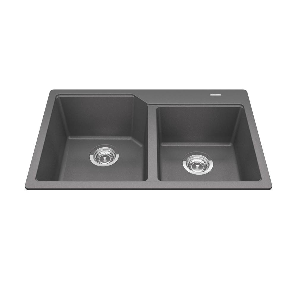 Bathworks ShowroomsKindred CanadaGranite Series 30.69-in LR x 19.69-in FB Drop In Double Bowl Granite Kitchen Sink in Stone Grey