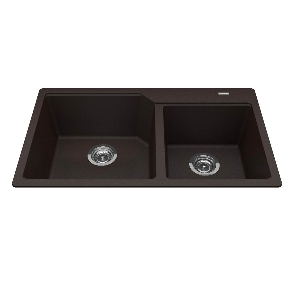 Bathworks ShowroomsKindred CanadaGranite Series 33.88-in LR x 19.69-in FB Drop In Double Bowl Granite Kitchen Sink in Mocha