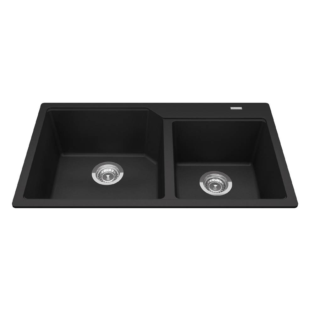 Bathworks ShowroomsKindred CanadaGranite Series 33.88-in LR x 19.69-in FB Drop In Double Bowl Granite Kitchen Sink in Matte Black