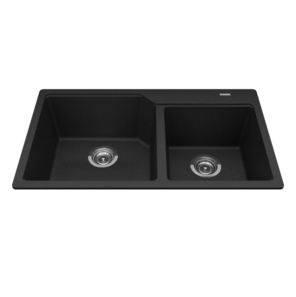 Bathworks ShowroomsKindred CanadaGranite Series 33.88-in LR x 19.69-in FB Drop In Double Bowl Granite Kitchen Sink in Onyx