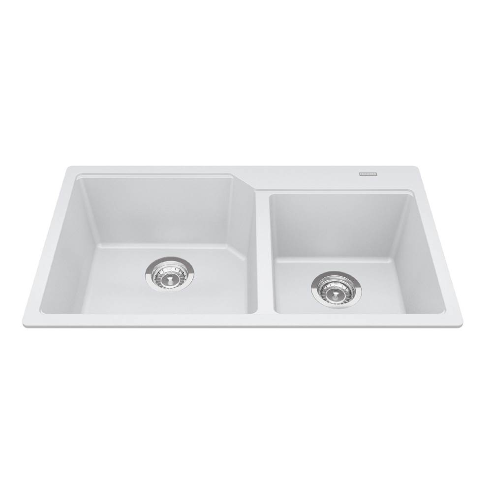 Bathworks ShowroomsKindred CanadaGranite Series 33.88-in LR x 19.69-in FB Drop In Double Bowl Granite Kitchen Sink in Polar White