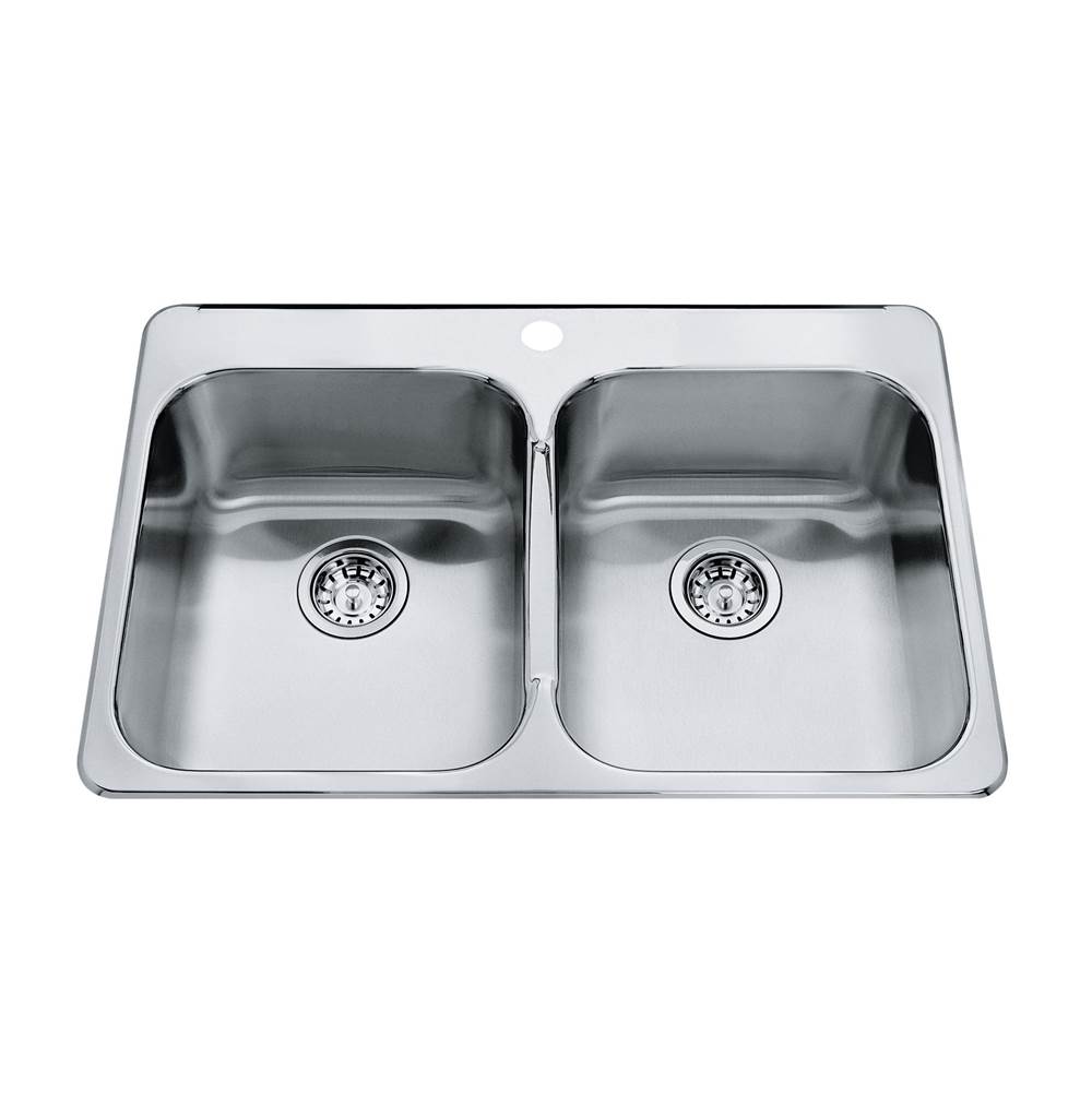 Bathworks ShowroomsKindred CanadaSteel Queen 31.25-in LR x 20.5-in FB Drop In Double Bowl 1-Hole Stainless Steel Kitchen Sink