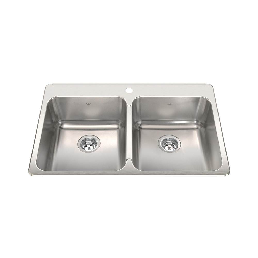 Bathworks ShowroomsKindred CanadaSteel Queen 33.38-in LR x 22-in FB Drop In Double Bowl 1-Hole Stainless Steel Kitchen Sink