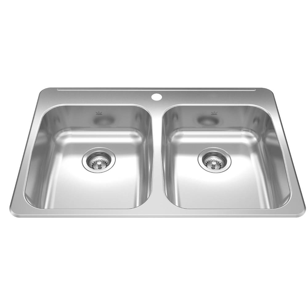 Bathworks ShowroomsKindred CanadaReginox 33.38-in LR x 22-in FB Drop In Double Bowl 1-Hole Stainless Steel Kitchen Sink