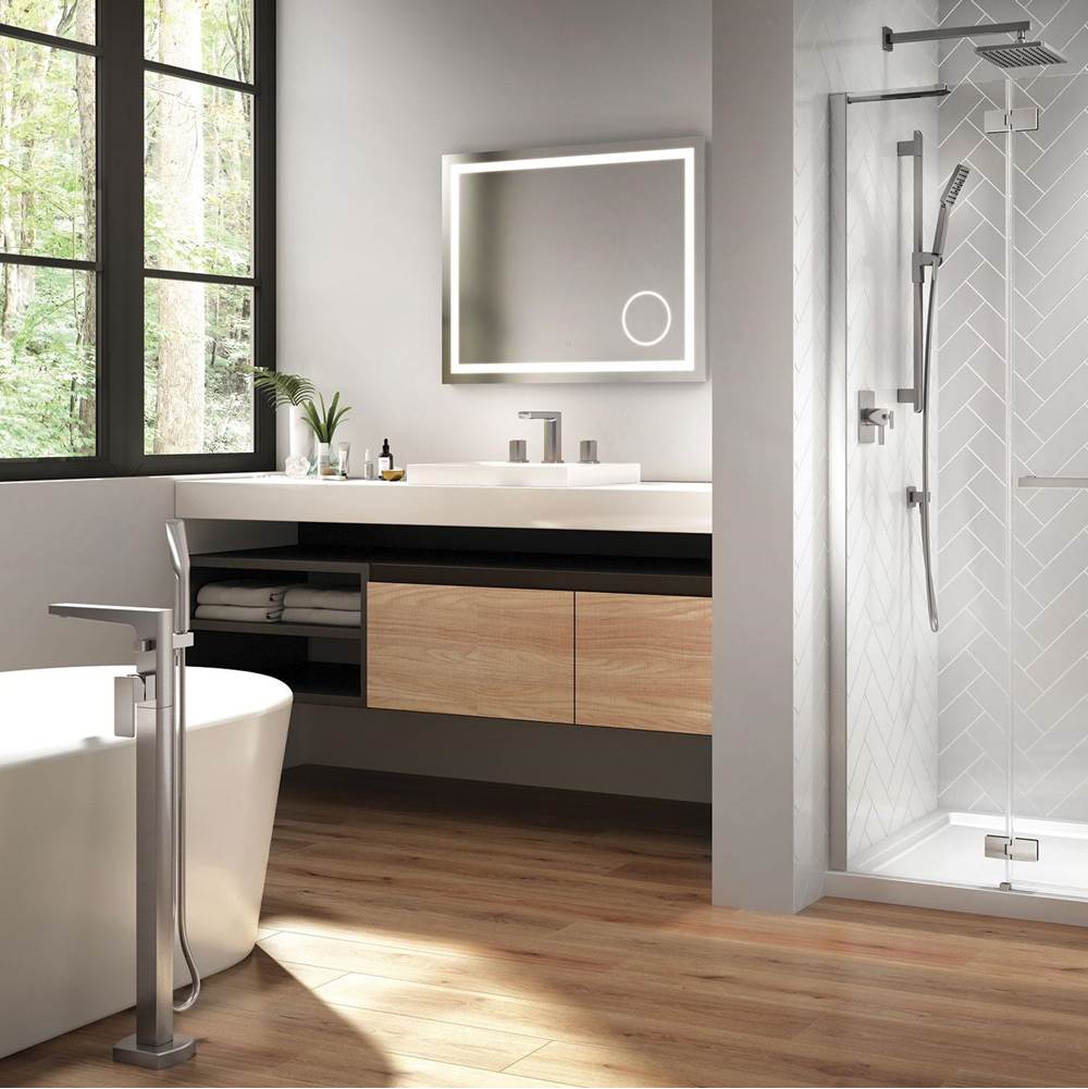 Bathworks ShowroomsKaliaGRAFIK™ Floormount Tub Filler with Handshower Pure Nickel PVD