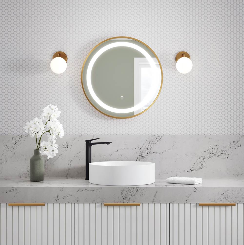 Bathworks ShowroomsKaliaEFFECT LED Illuminated Round Mirror with Frosted Strip, Brushed Gold Frame and Touch-Switch for Color Temperature Control 24'' x 1 5/8''