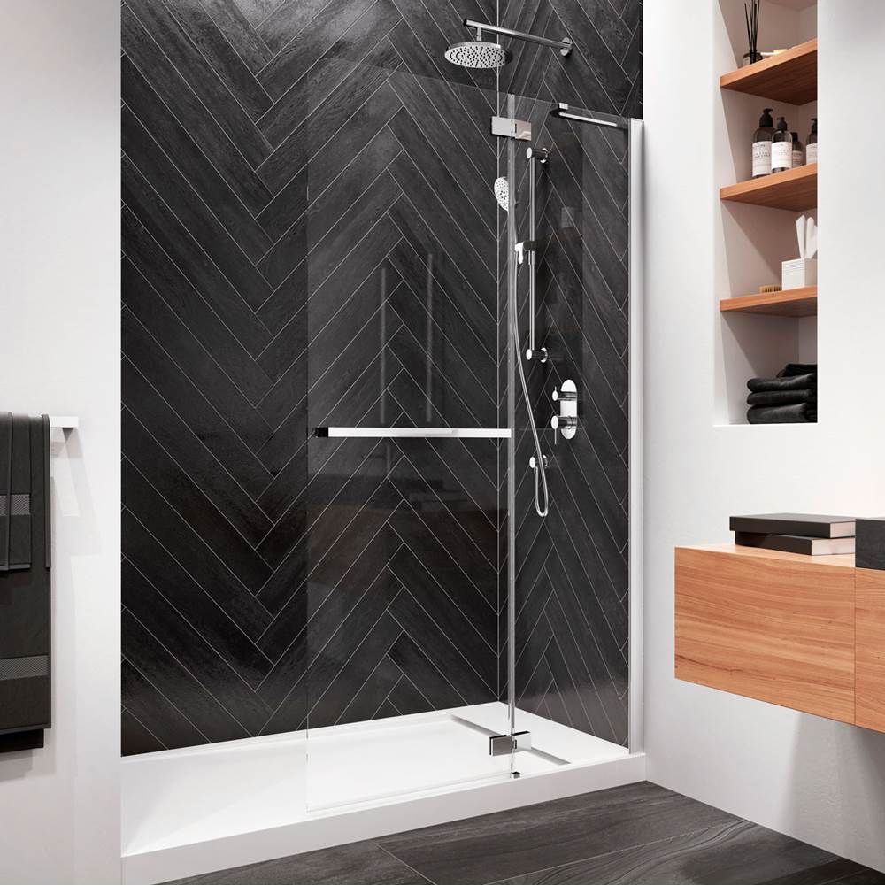Bathworks ShowroomsKaliaPRATIKA™ Shower Shield 42'''' x 77'' Chrome Clear Duraclean Glass