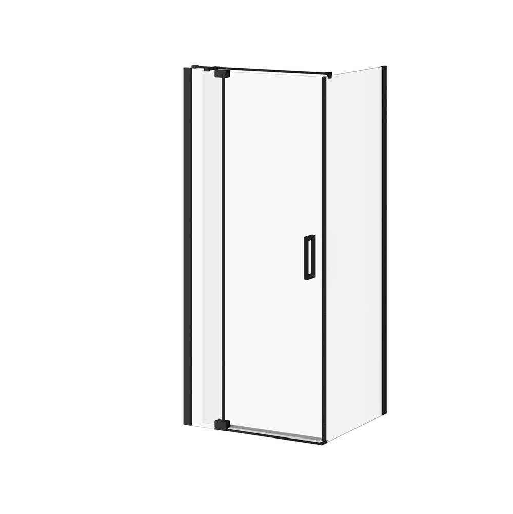 Bathworks ShowroomsKaliaDISTINK™ 36''x77'' 2-Panel Pivot Shower Door for 32''Corner Inst. (Reversible) Matte Black Clear Duraclean Glass