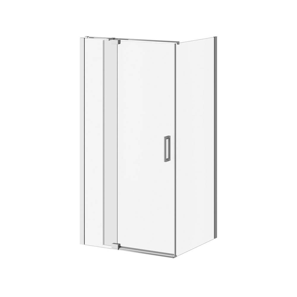 Bathworks ShowroomsKaliaDISTINK™ 42''x77'' 2-Panel Pivot Shower Door for 36'' Corner Inst. (Reversible) Chrome Clear Duraclean Glass
