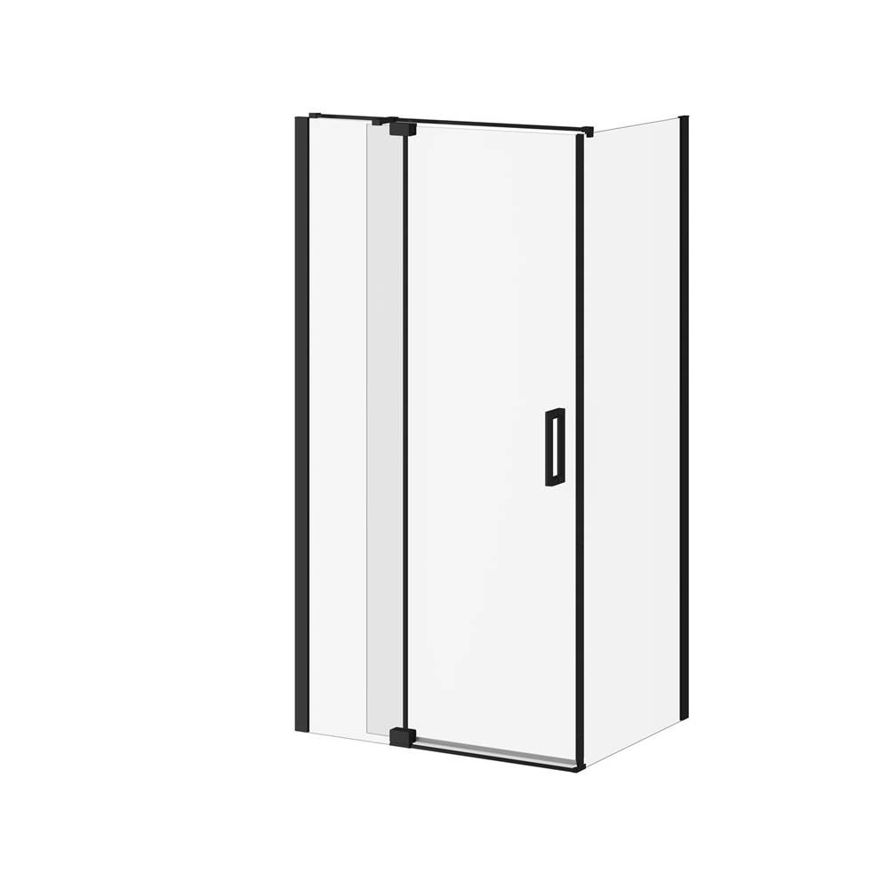 Bathworks ShowroomsKaliaDISTINK™ 42''x77'' 2-Panel Pivot Shower Door for 36'' Corner Inst. (Reversible) Matte Black Clear Duraclean Glass