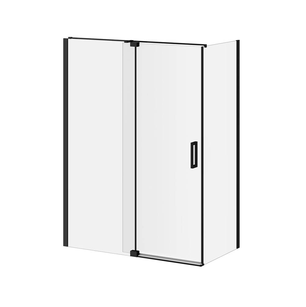Bathworks ShowroomsKaliaDISTINK™ 60''x77'' 2-Panel Pivot Shower Door for 36'' Corner Inst. (Reversible) Matte Black Clear Duraclean Glass