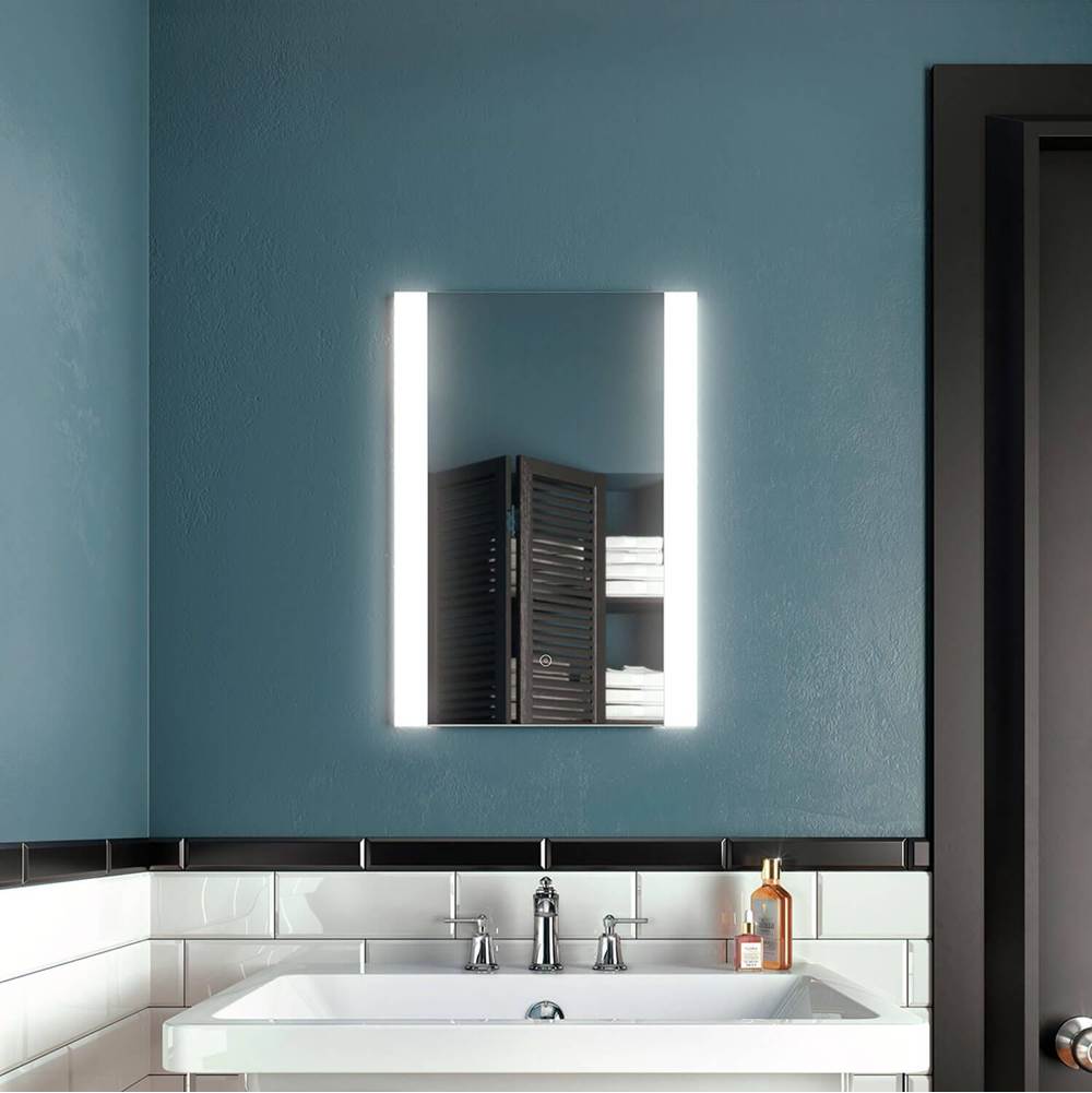 Bathworks ShowroomsKaliaACCENT Rect. LED Lighting Mirror 18 x 26 With Vertical Frosted Acrylic Strips and 2-Tones Touch Switch