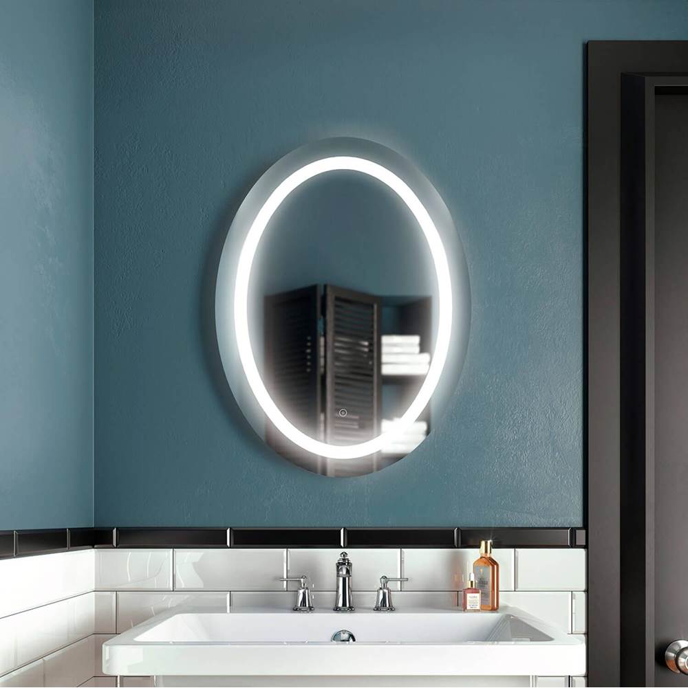 Bathworks ShowroomsKaliaEFFECT Oval LED Lighting Mirror 24 x 32 With Interior Frosted Strip and 2-Tones Touch Switch