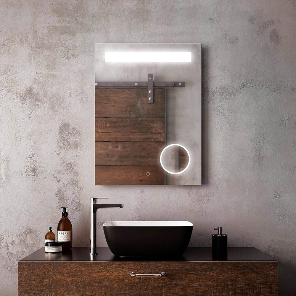 Bathworks ShowroomsKaliaEMBLEM Rect. LED Lighting Mirror 24 x 32 With Frosted Horizontal Strip With 3X Magnifying Mirror and 2-Tones Touch Switch