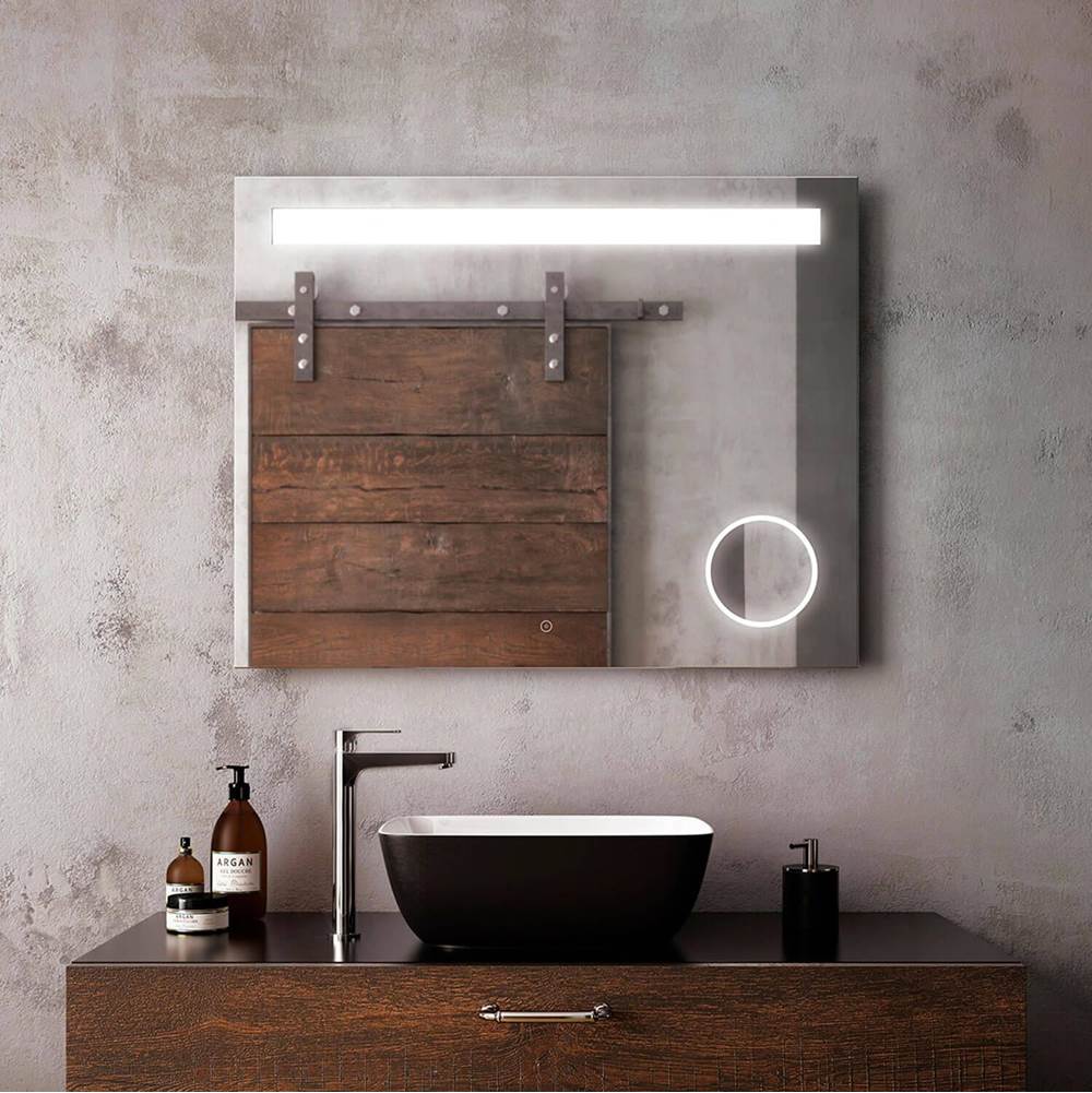 Bathworks ShowroomsKaliaEMBLEM Rect. LED Lighting Mirror 38 x 30 With Frosted Horizontal Strip With 3X Magnifying Mirror and 2-Tones Touch Switch