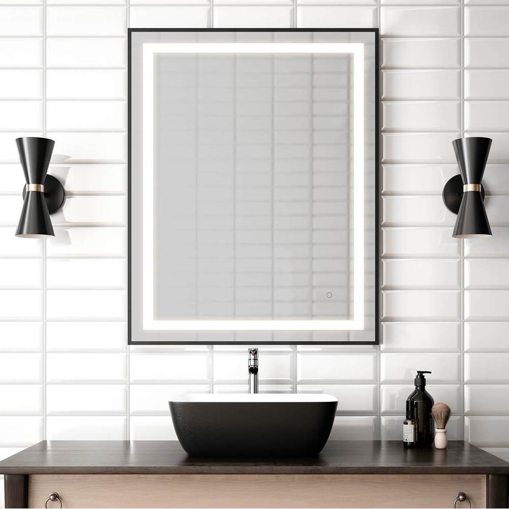 Bathworks ShowroomsKaliaEFFECT LED Illuminated Rectangular Mirror with Frosted Strip, Black Frame and Touch-Switch for Color Temperature Control 30 x 38 x 1 5/8