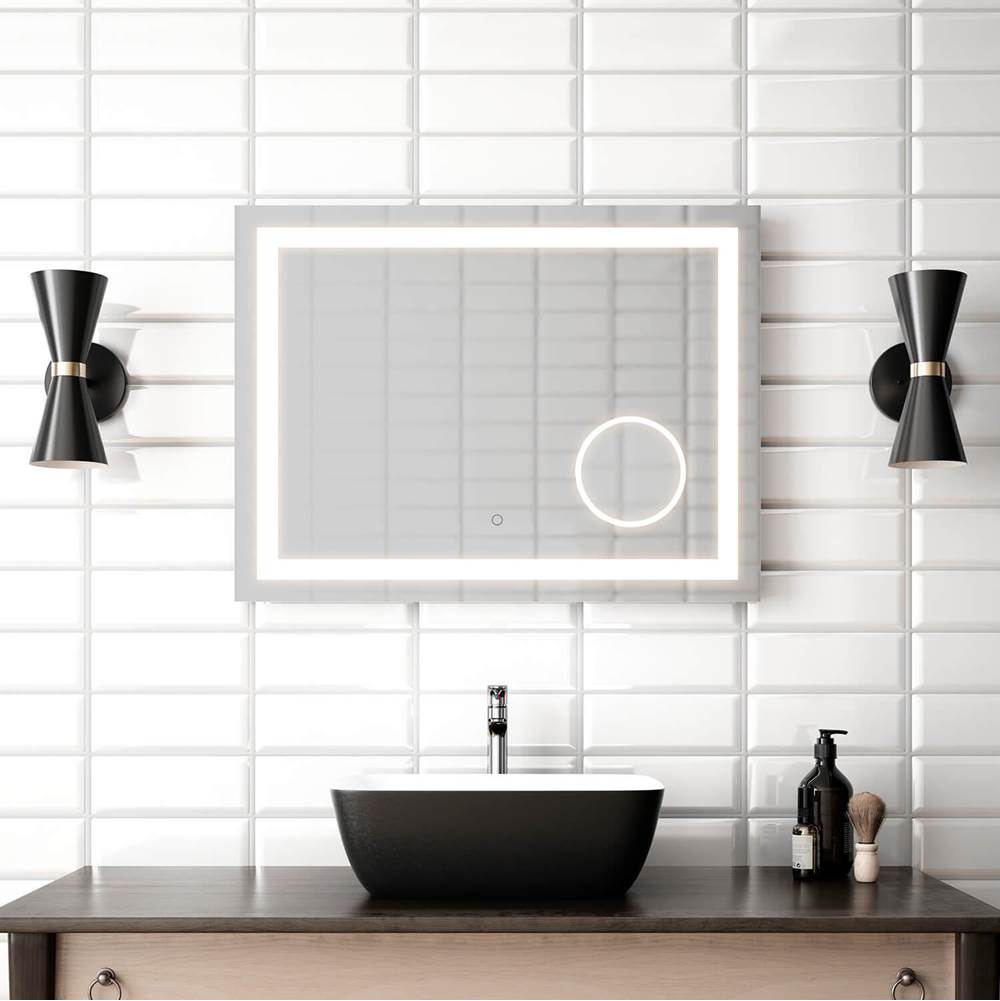 Bathworks ShowroomsKaliaEFFECT LED Illuminated Rectangular Mirror with Frosted Strip, Magnifying Mirror (3X), Touch-Switch for Color Temperature Control 24x32x1 3/4