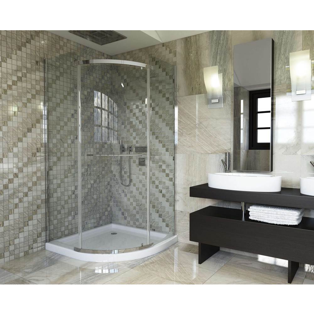 Bathworks ShowroomsMirolin CanadaCorner 38'' Round Front Sliding Door Plain Silver
