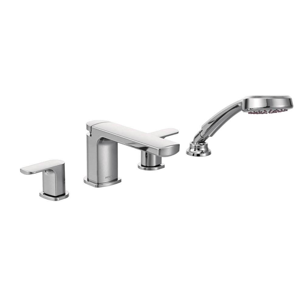 Bathworks ShowroomsMoen CanadaRizon Chrome Two-Handle Low Arc Roman Tub Faucet Includes Hand Shower