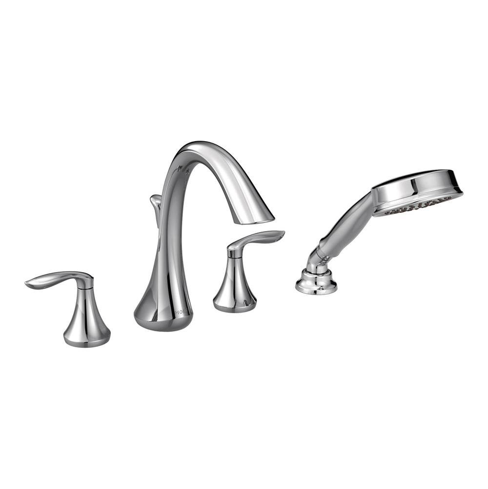Bathworks ShowroomsMoen CanadaEva Chrome Two-Handle High Arc Roman Tub Faucet Includes Hand Shower