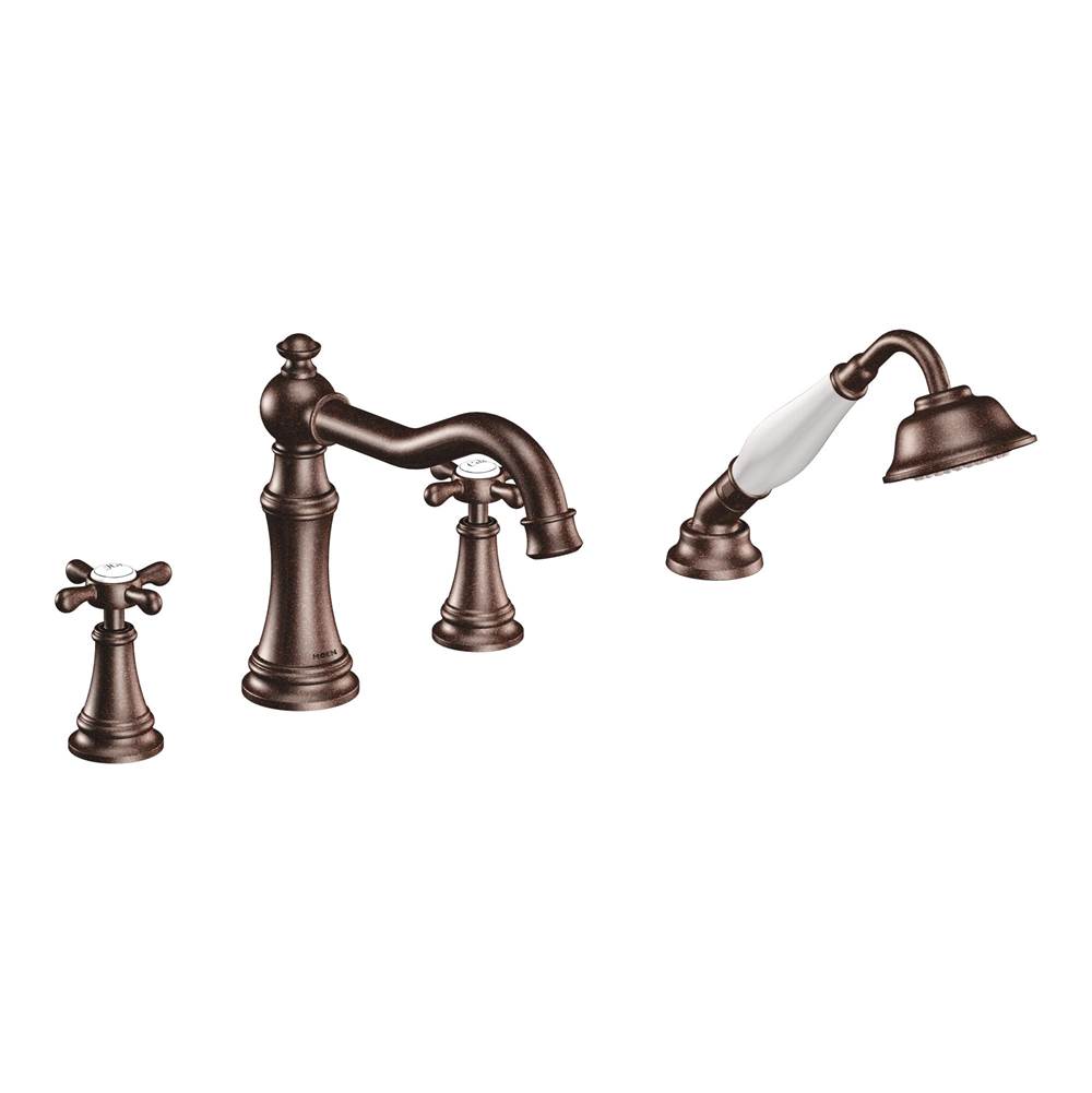 Bathworks ShowroomsMoen CanadaWeymouth Oil Rubbed Bronze Two-Handle Diverter Roman Tub Faucet Includes Hand Shower
