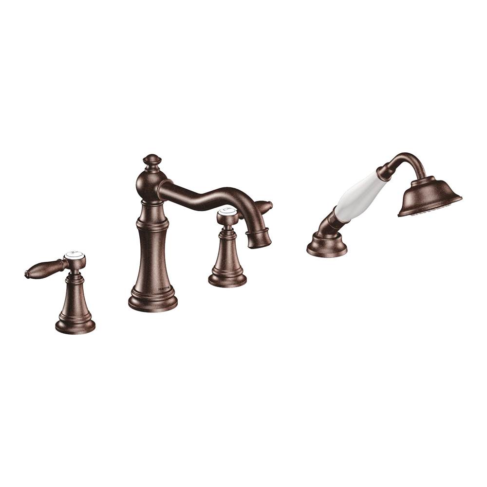 Bathworks ShowroomsMoen CanadaWeymouth Oil Rubbed Bronze Two-Handle Diverter Roman Tub Faucet Includes Hand Shower