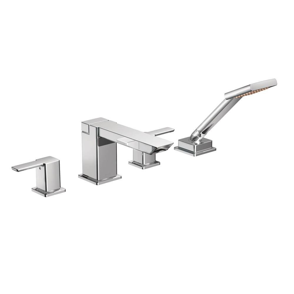 Bathworks ShowroomsMoen Canada90 Degree Chrome Two-Handle High Arc Roman Tub Faucet Includes Hand Shower