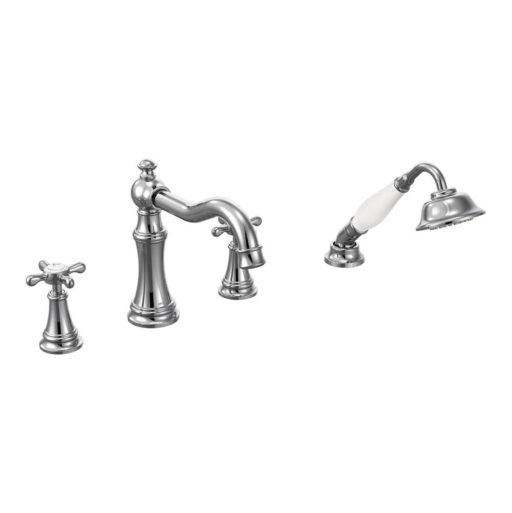 Bathworks ShowroomsMoen CanadaWeymouth Chrome Two-Handle Diverter Roman Tub Faucet Includes Hand Shower