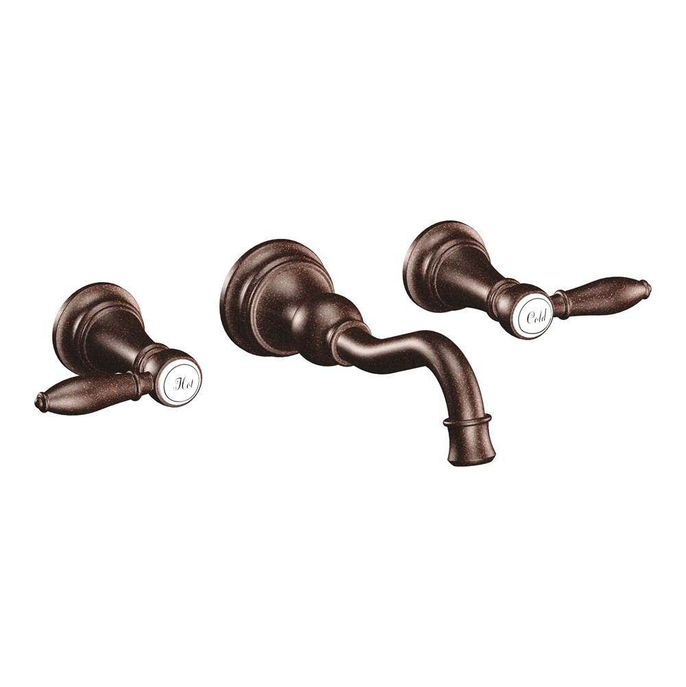 Bathworks ShowroomsMoen CanadaWeymouth Oil Rubbed Bronze Two-Handle High Arc Wall Mount Bathroom Faucet