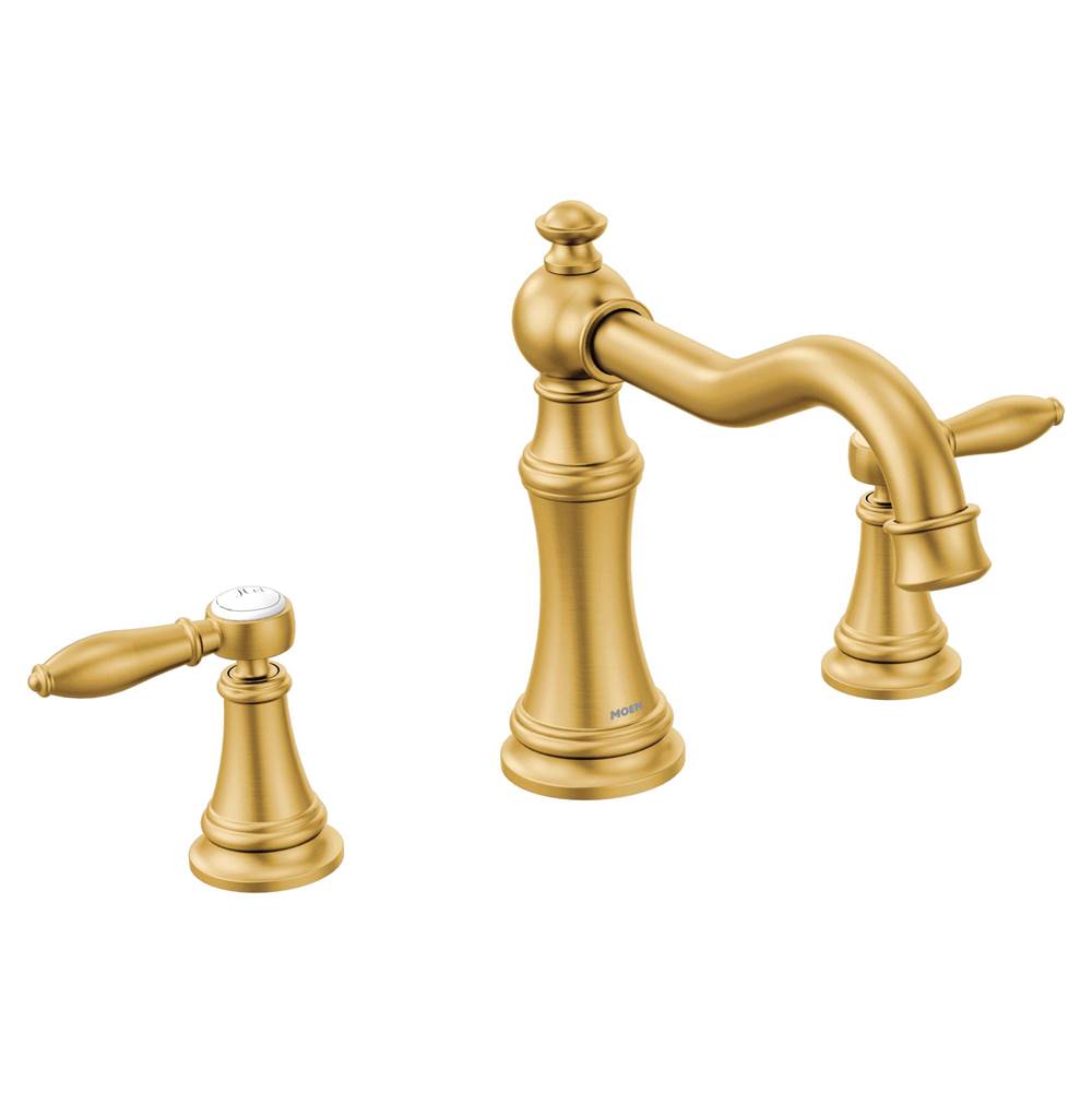 Bathworks ShowroomsMoen CanadaWeymouth Brushed Gold Two-Handle High Arc Roman Tub Faucet