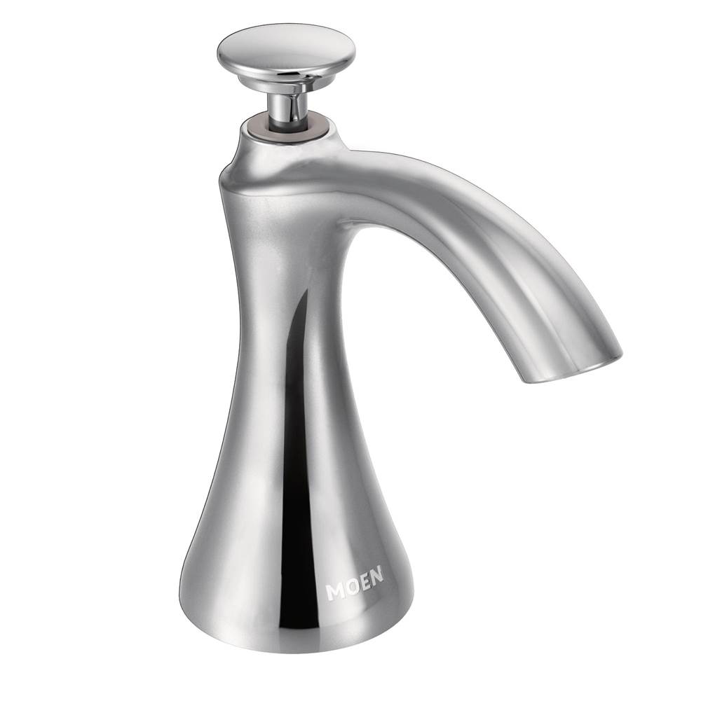 Bathworks ShowroomsMoen CanadaTransitional Deck Mounted Kitchen Soap Dispenser with Above the Sink Refillable Bottle, Chrome