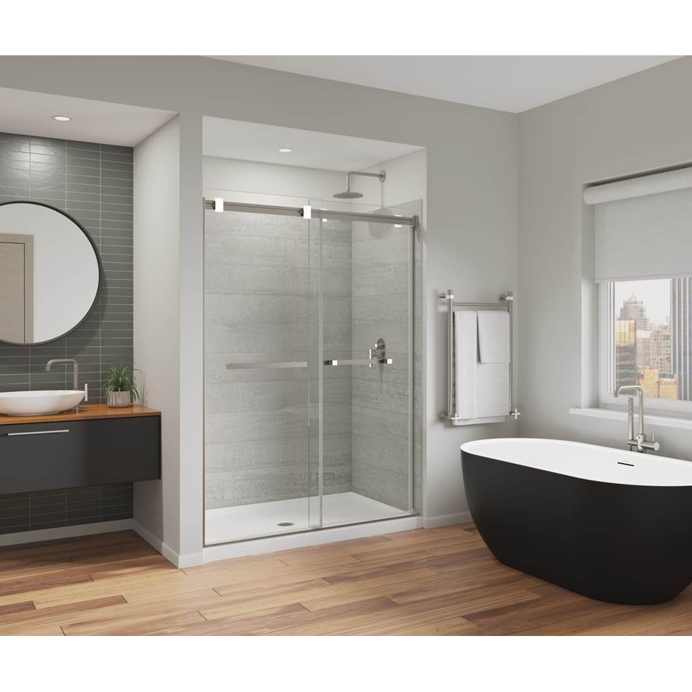Bathworks ShowroomsMaax CanadaDuel Alto 56-59 X 78 in. 8mm Bypass Shower Door for Alcove Installation with GlassShield® glass in Brushed Nickel & Matte White
