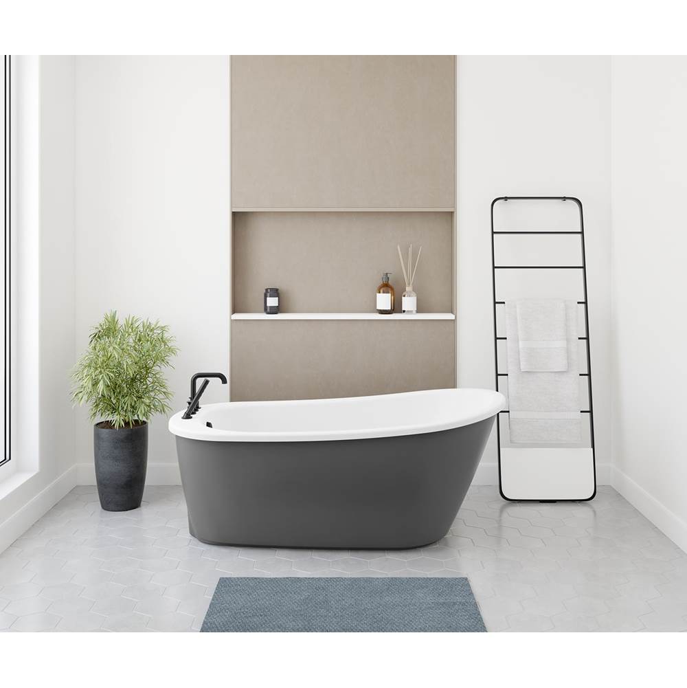 Bathworks ShowroomsMaax CanadaSax 6032 AcrylX Freestanding End Drain Bathtub in White with Thundey Grey Skirt