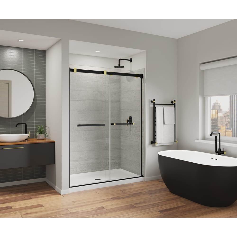 Bathworks ShowroomsMaax CanadaDuel Alto 56-59 X 78 in. 8mm Bypass Shower Door for Alcove Installation with GlassShield® glass in Matte Black & Brushed Gold