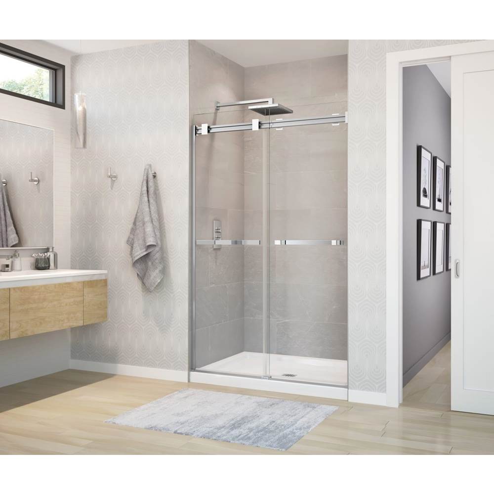 Bathworks ShowroomsMaax CanadaDuel 56-58 1/2 x 70 1/2-74 in. 8 mm Bypass Shower Door for Alcove Installation with Clear glass in Chrome & Matte White