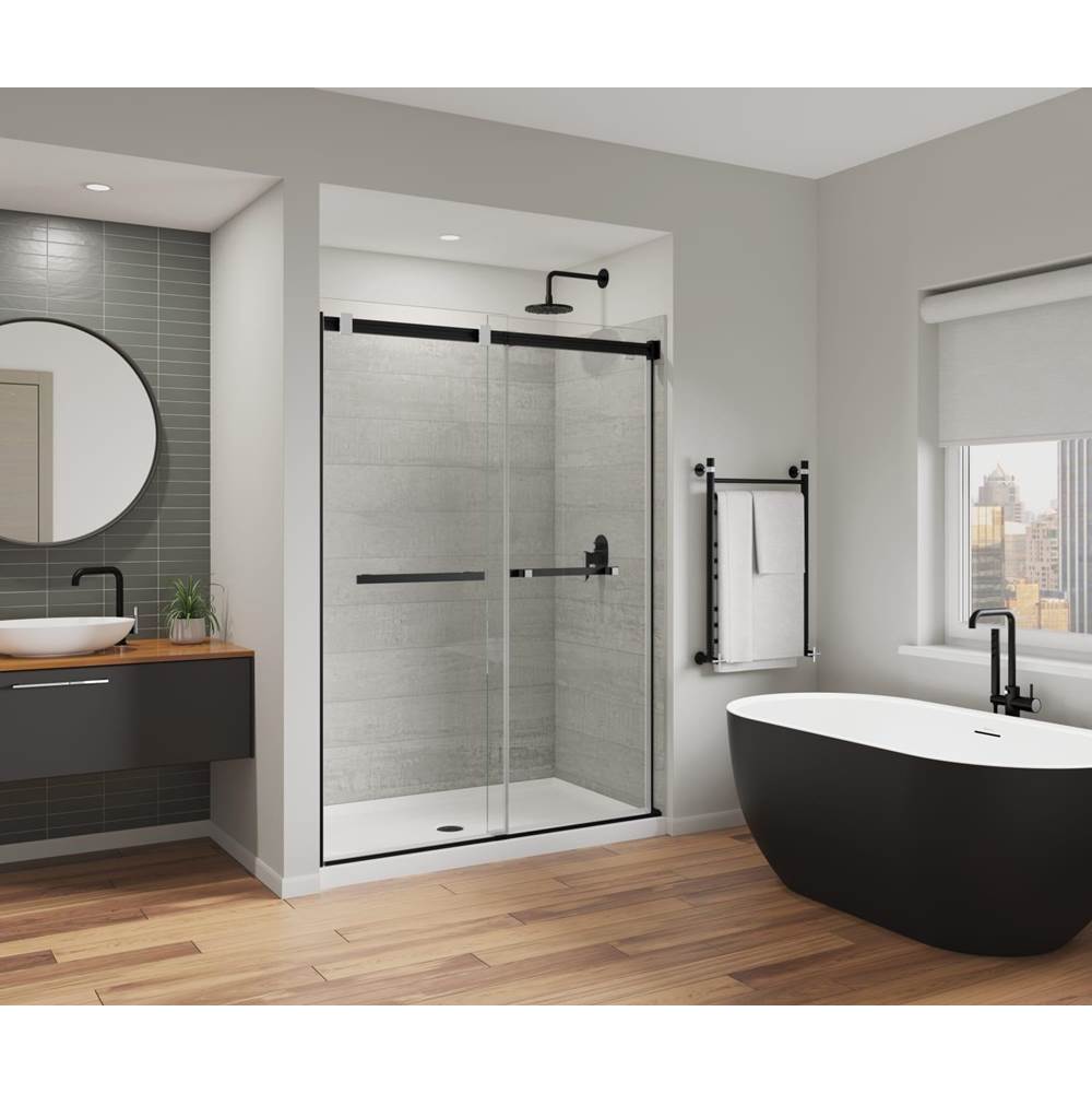 Bathworks ShowroomsMaax CanadaDuel Alto 56-59 X 78 in. 8mm Bypass Shower Door for Alcove Installation with GlassShield® glass in Matte Black & Chrome