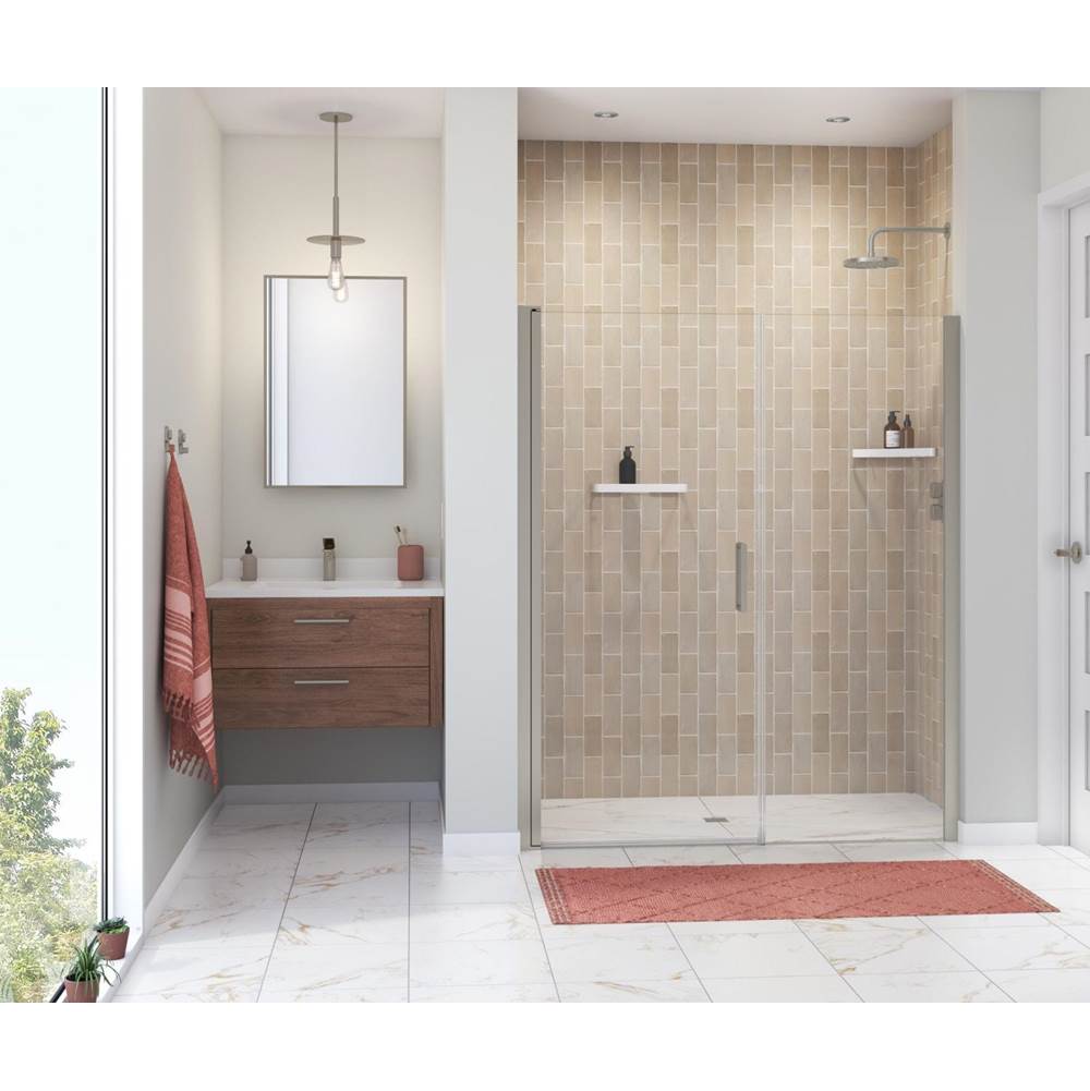 Bathworks ShowroomsMaax CanadaManhattan 55-57 x 68 in. 6 mm Pivot Shower Door for Alcove Installation with Clear glass & Round Handle in Brushed Nickel