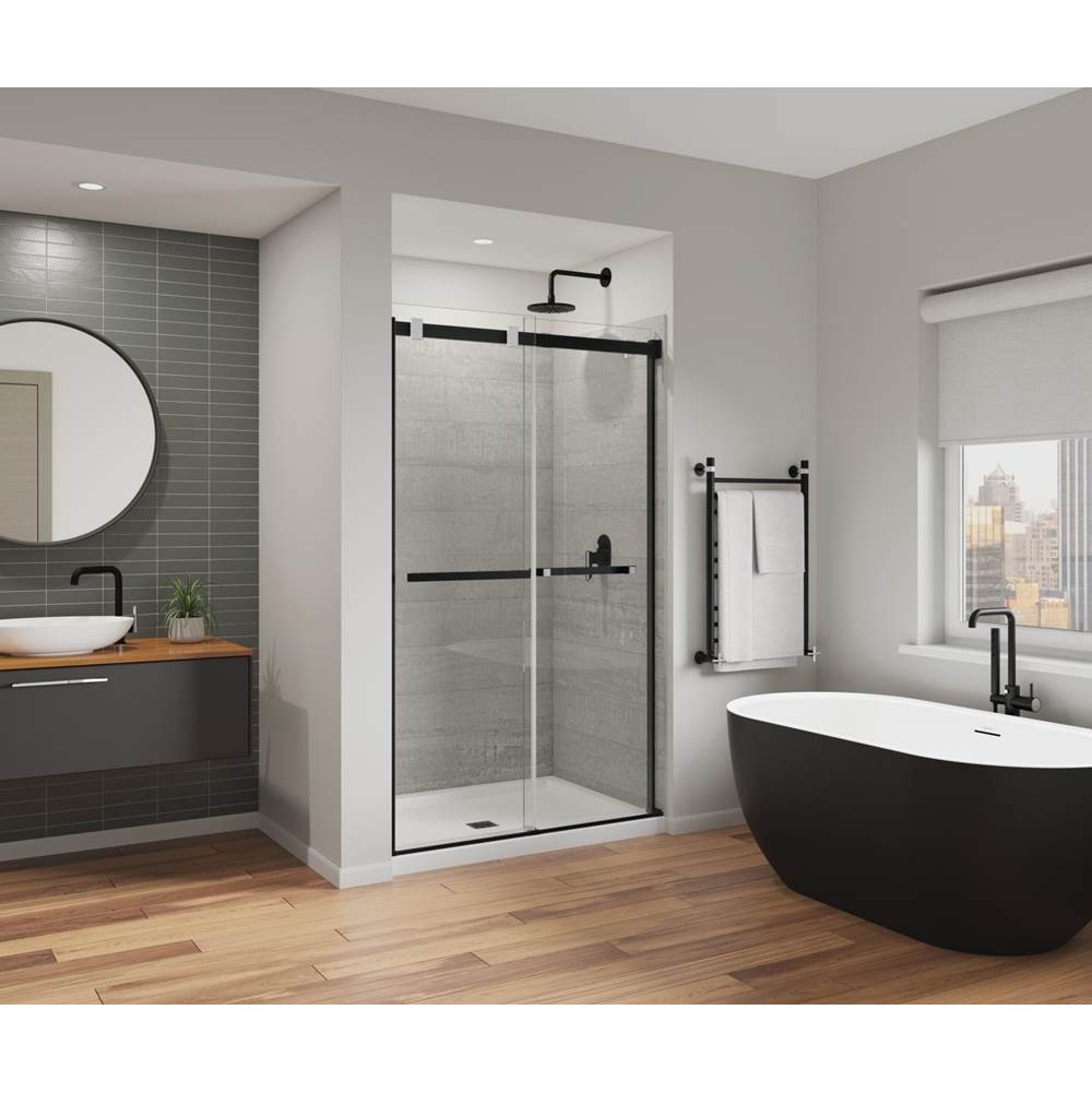 Bathworks ShowroomsMaax CanadaDuel Alto 44-47 X 78 in. 8mm Bypass Shower Door for Alcove Installation with GlassShield® glass in Matte Black & Chrome