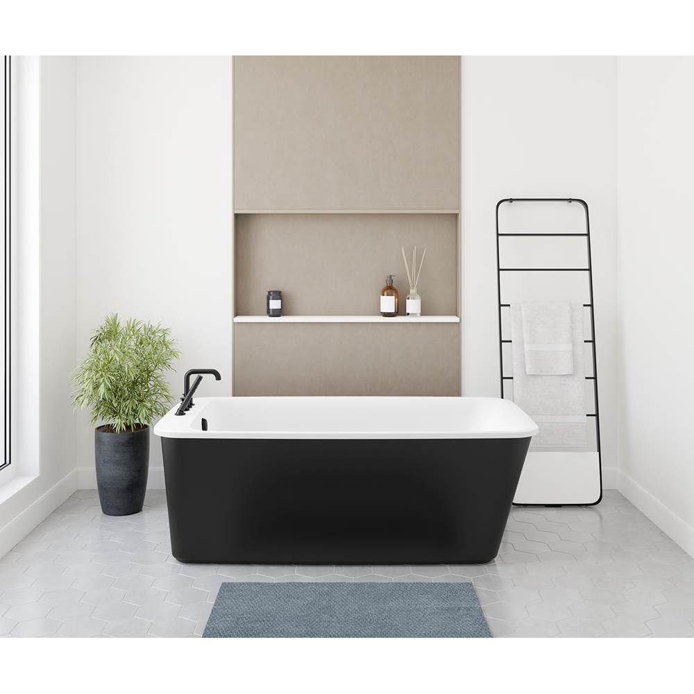 Bathworks ShowroomsMaax CanadaLounge 6434 Acrylic Freestanding End Drain Bathtub in White with Black Skirt