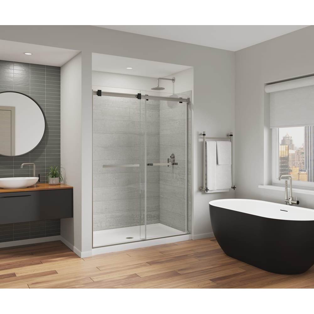 Bathworks ShowroomsMaax CanadaDuel Alto 56-59 X 78 in. 8mm Bypass Shower Door for Alcove Installation with GlassShield® glass in Brushed Nickel & Matte Black
