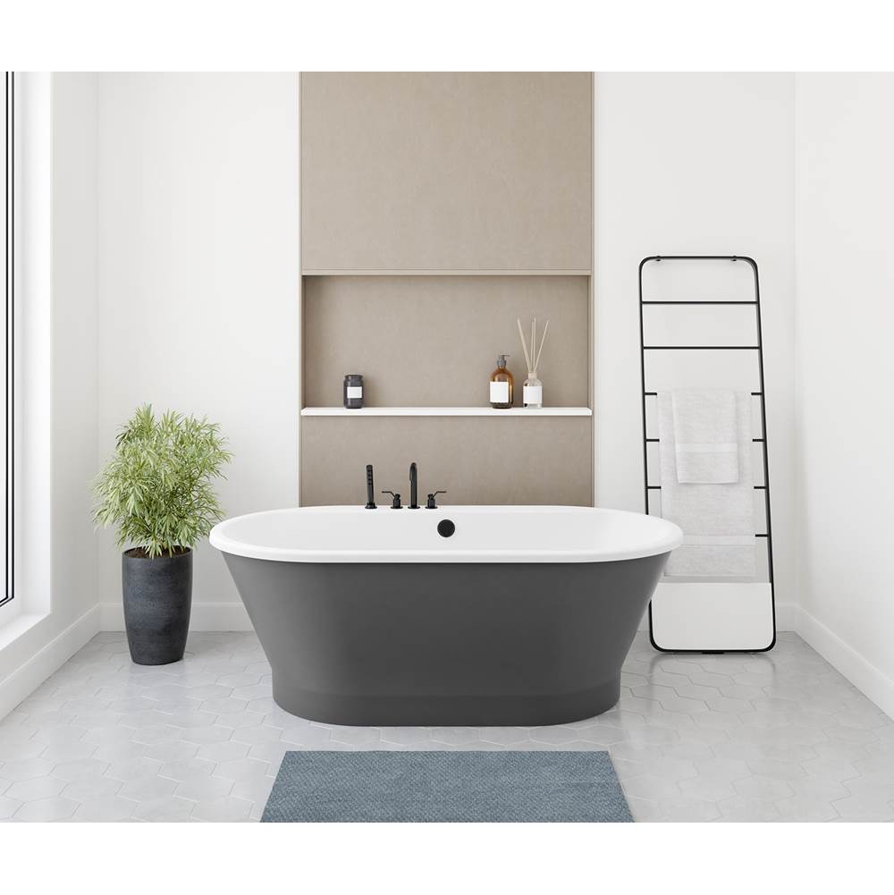 Bathworks ShowroomsMaax CanadaBrioso 6636 AcrylX Freestanding Center Drain Bathtub in White with Thundey Grey Skirt