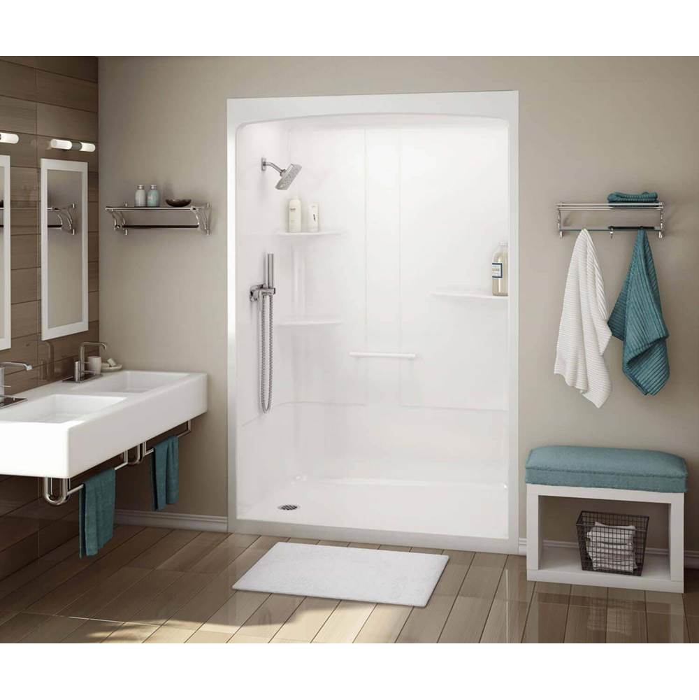 Bathworks ShowroomsMaax CanadaAllia 60 in. x 34 in. x 88 in. 1-piece Shower with Roof Cap Right Seat, Left Drain in White
