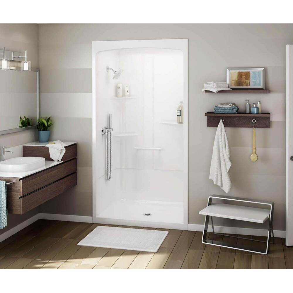 Bathworks ShowroomsMaax CanadaAllia 48 in. x 34 in. x 88 in. 1-piece Shower with Roof Cap Left Seat, Center Drain in White