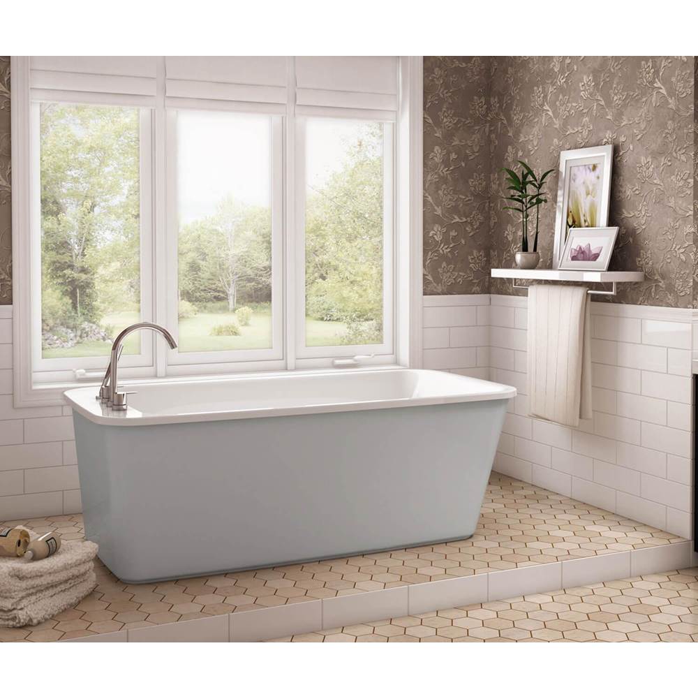 Bathworks ShowroomsMaax CanadaLounge 6434 Acrylic Freestanding End Drain Bathtub in White with Sterling Silver Skirt